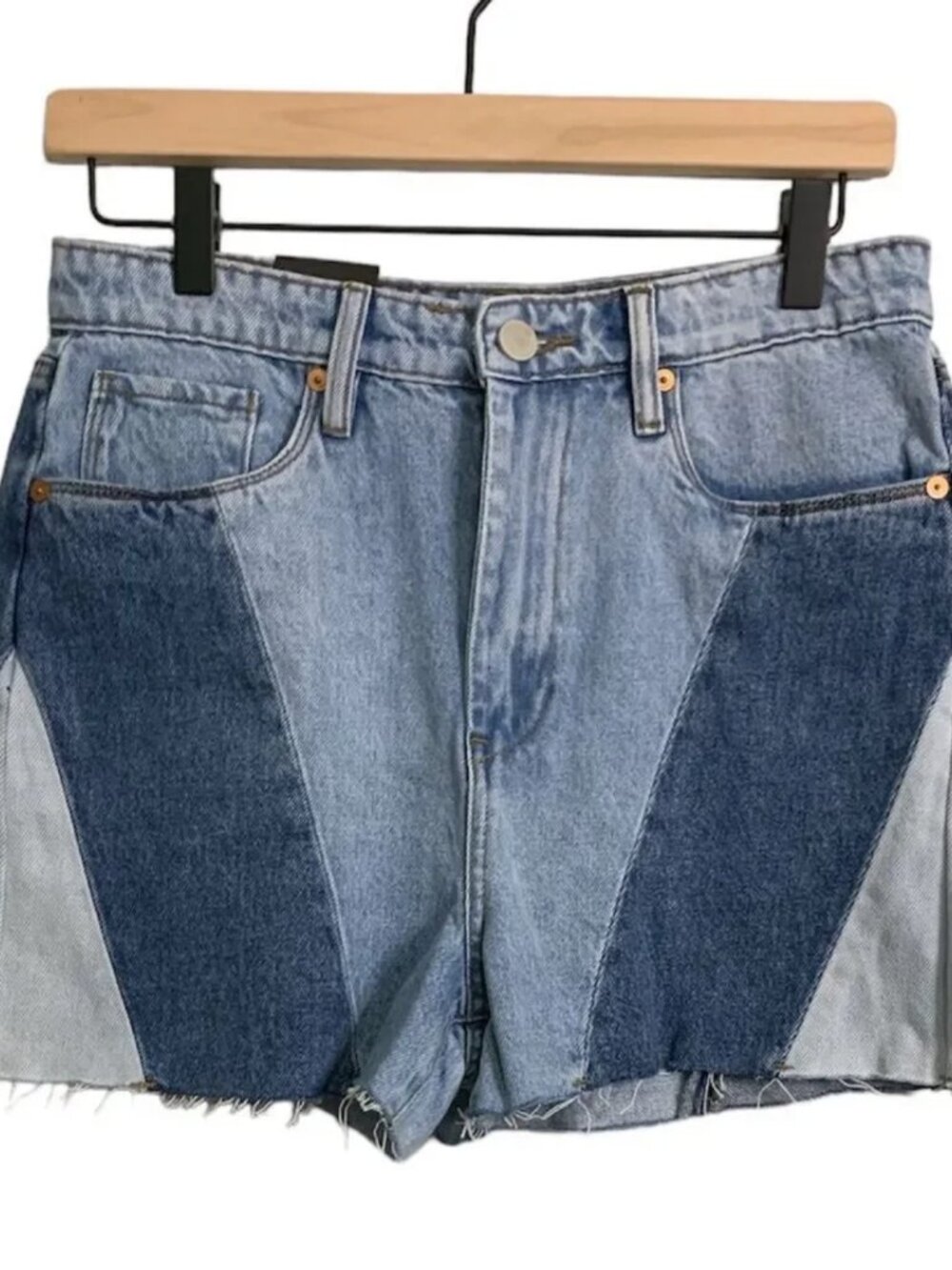 [BLANKNYC] sz24 Women's High Rise Denim Side Patchwork Cut Off Shorts
